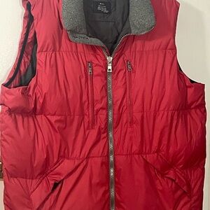 Nautica Men's Red Puffer Vest with Gray Collar
